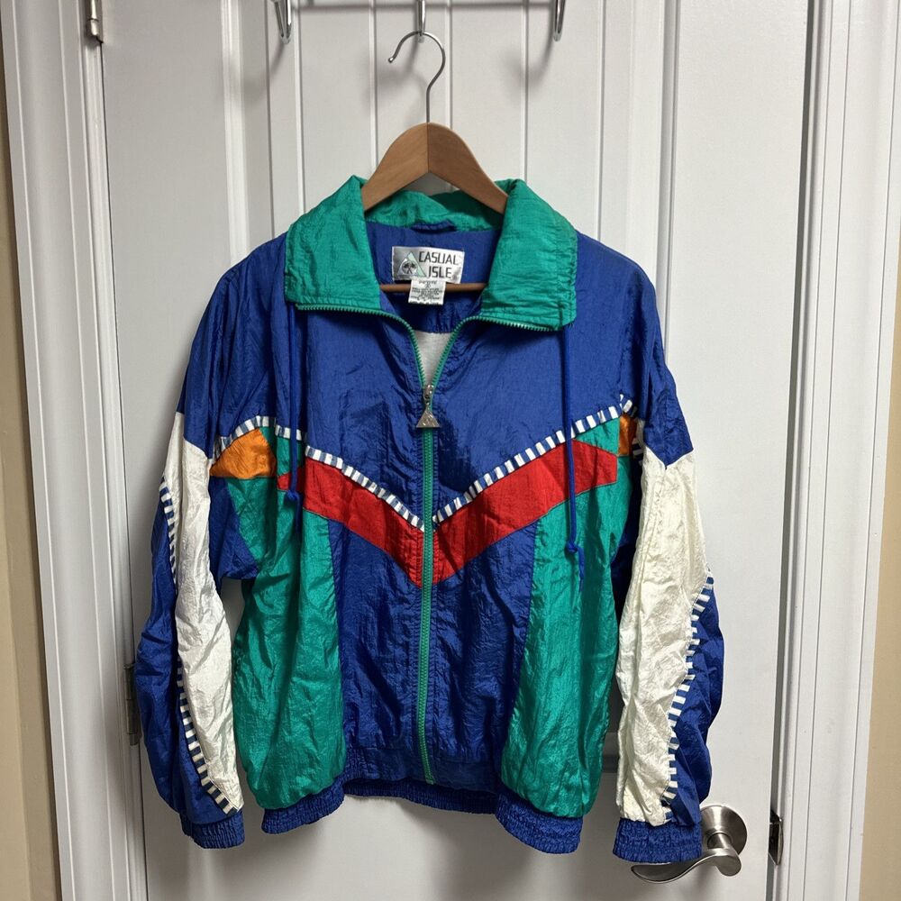 Vintage 80s Casual Isle Multi Colorblock Geometric Saved By the Bell Jacket sz S